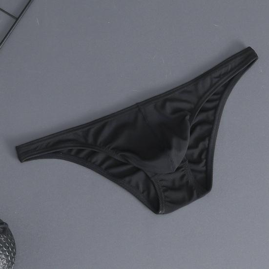 Men Briefs Ice Silk Thin Stripe Solid Color U Convex Inside Wearing Sexy Quick Dry Thong Panties Underpants for Sleeping