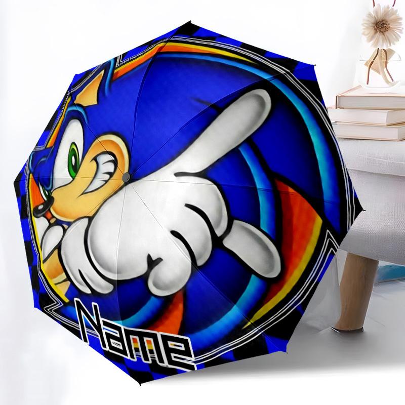 1PC Sonic - Custom Name Automatic Folding Umbrella - Compact 8-Rib Design, Durable Plastic & Iron, Daily Use S0106041