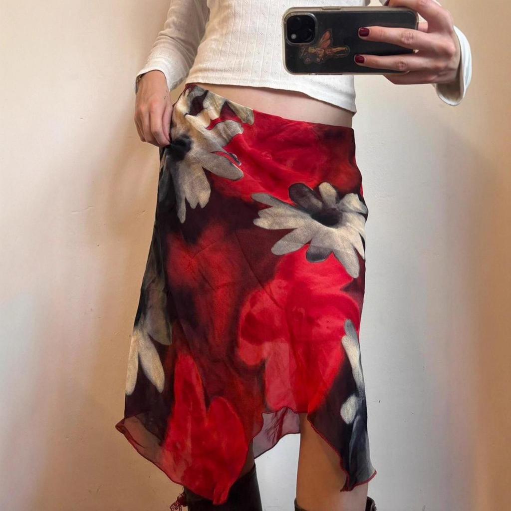 Sweet Fresh Mesh Print Slimming Waist Skirt for Women – Hip-Hugging European & American Style