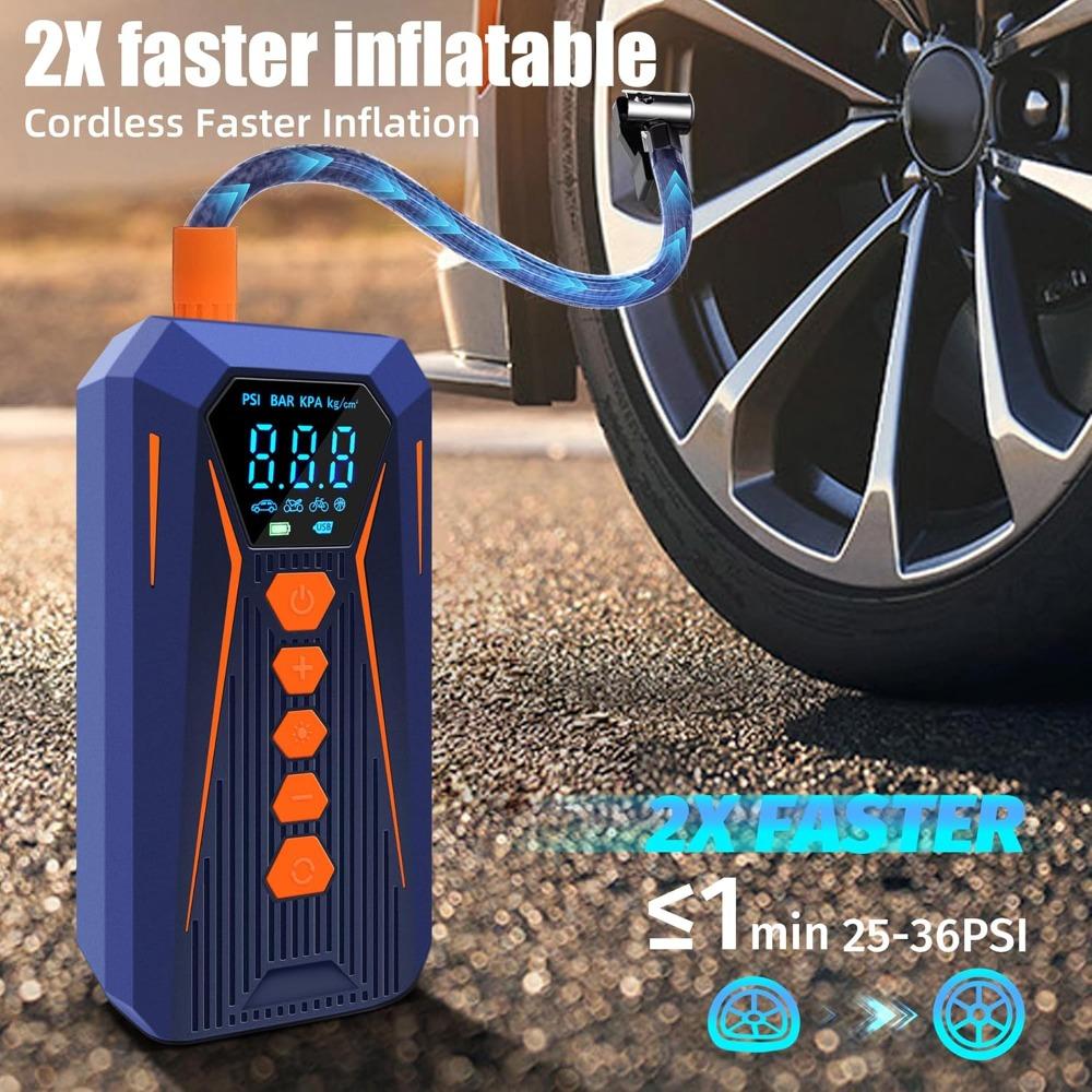 Tire Inflator Portable Air Compressor,2X fast Inflatable Portable Tire Pump, 150PSI Wireless Smart Electric Air Pump with Led