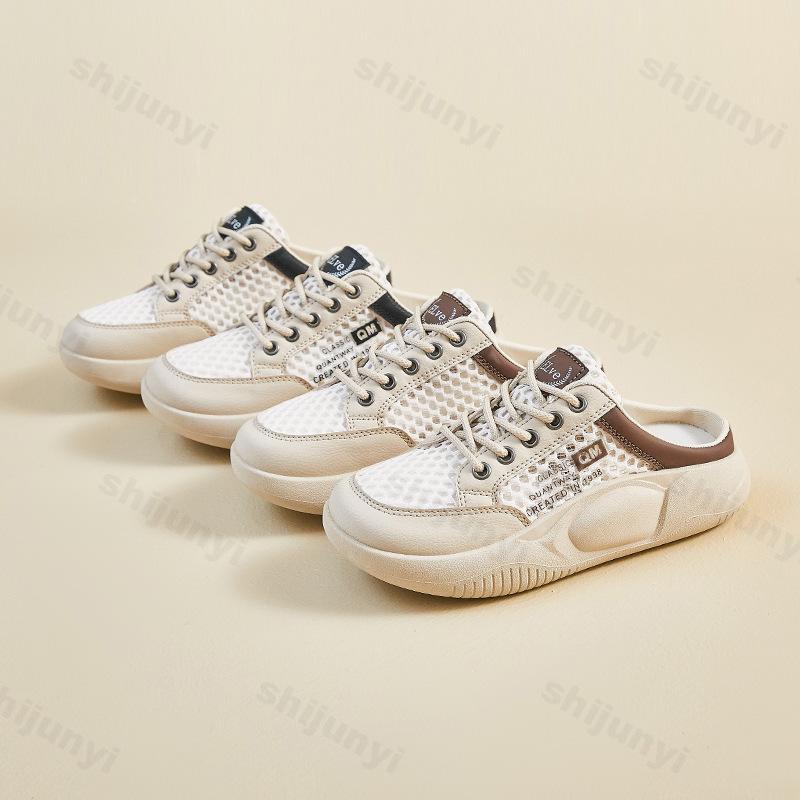 Fashion Summer Women's Slippers 2025 New Closed Toe Ladies Shoes Fashion Casual Breathable Sneakers Lace-up Outdoor Mesh Half Slippers