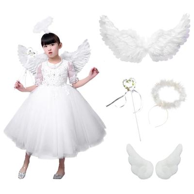 Joyasslly Angel Wings Cosplay Set for Angel Heart Wing and Hair Cute Angel Costume Accessories for Halloween and Unisex Kids, Wings, Ring, Stick,