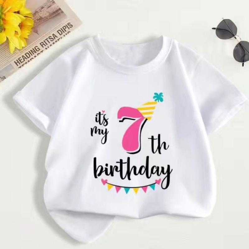 Summer Children's First Birthday Number T-shirt, Fashionable Short-sleeved Top for Boys and Girls