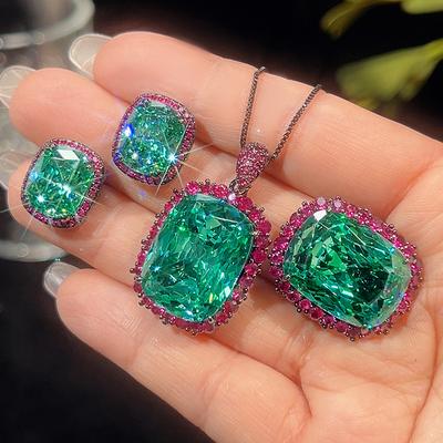Jewelry Copper Bottom Gold Plated Simulation Bird'S Nest Chepala Green Black Gold Set Women'S Stone 15 * 20