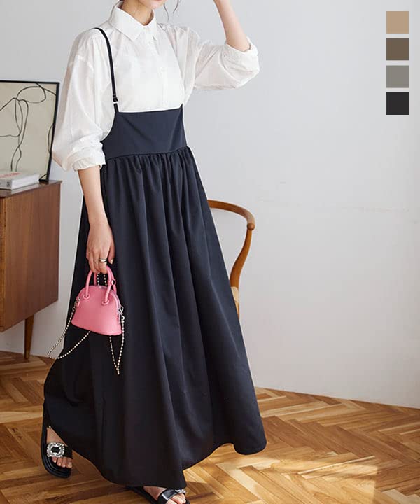 Kobe Lettuce Cami Strap Flared Dress, Stylish, Elegant, and Cute for Women [E3268], Free Size, Greige