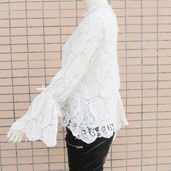 Topy volné sexy duté dámské krajkové halenky s dlouhým rukávem