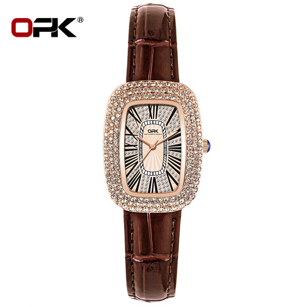 OPK Brand Belt Full Diamond Roman Scale Simple Ladies Quartz Watch 8616
