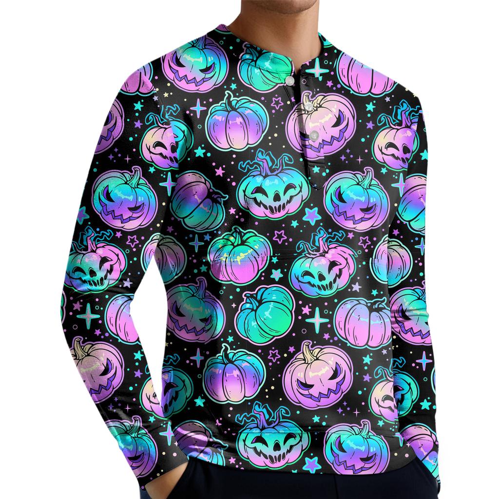 Pánská ležérní mikina na knoflíky, módní potištěná košile s dlouhým rukávem, pulovr