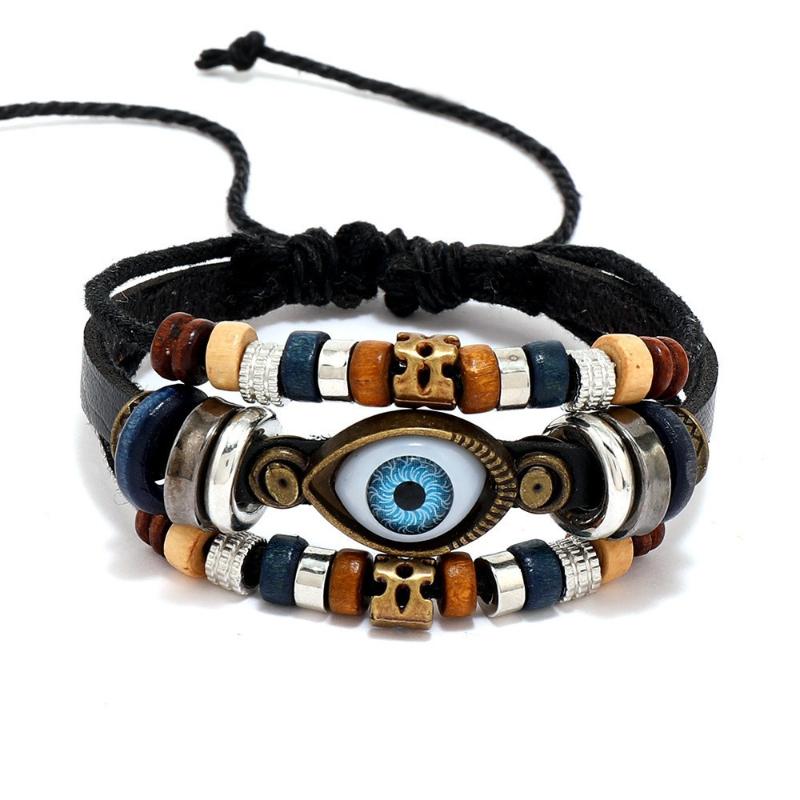 Boho Multilayer Leather Bracelets Evil Eye Charm Beads Bracelet Bangle For Women Men Vintage Punk Wrap Set