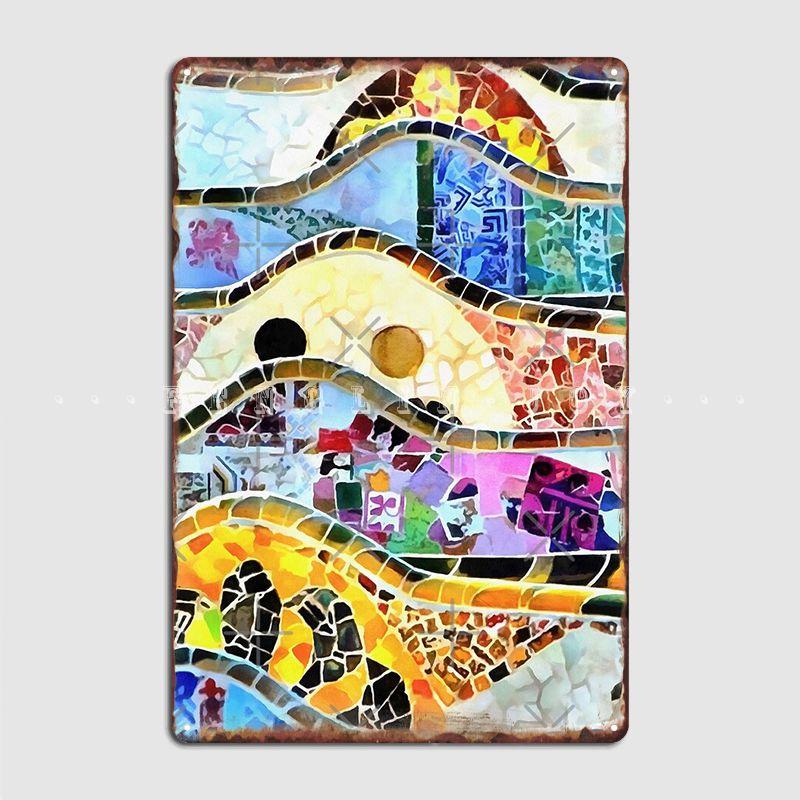 Гауди Барселона Мозаика Металлическая Вывеска Настенная Паб Дом Печать Таблички Жестяная Вывеска Постер 20x30cm（7.8x11.8inch）