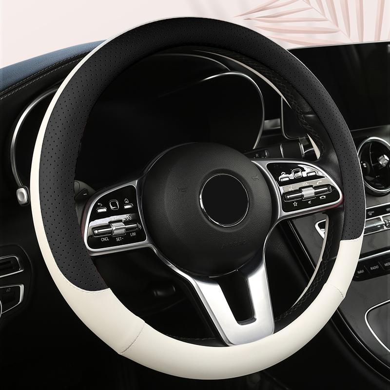 Funda de Volante de Cuero Antideslizante para Coche Cubierta Protectora Universal para Volante de Coche Estilo de Moda Forma O D 38 cm