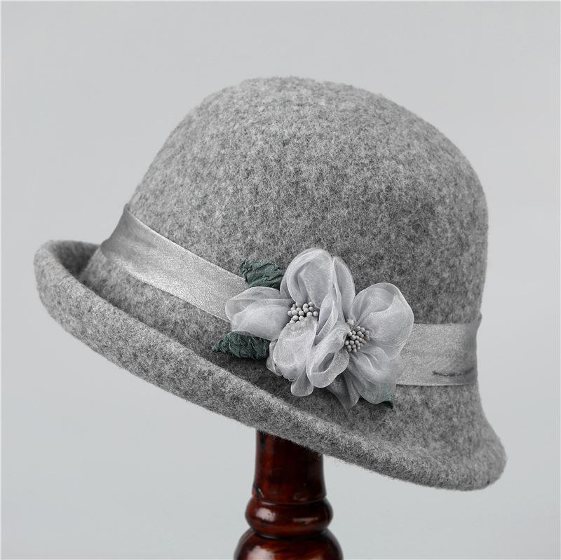 Elegant Floral Fleece Bucket Hat] Women'S Elegant Vintage Autumn/Winter Fleece Bucket Hat with Rolled Brim and Fashion Floral Accent, Fisherman Cap