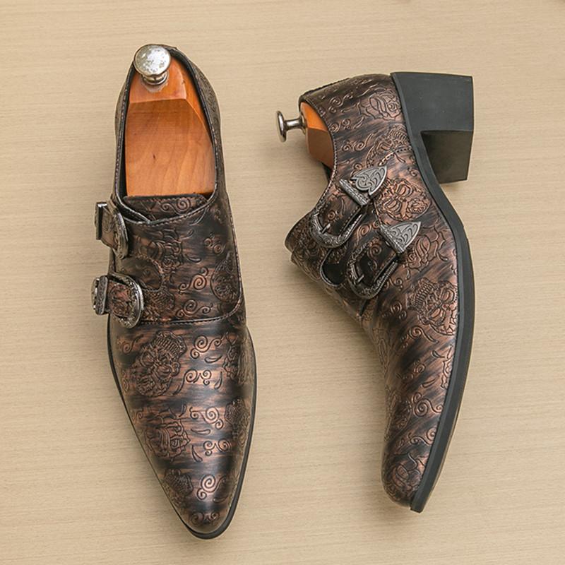 Britain Monk Double Strap Loafers Men's Pointed Skeleton Patent Leather Shoes Designer Formal Wedding Dress Homecoming Footwear