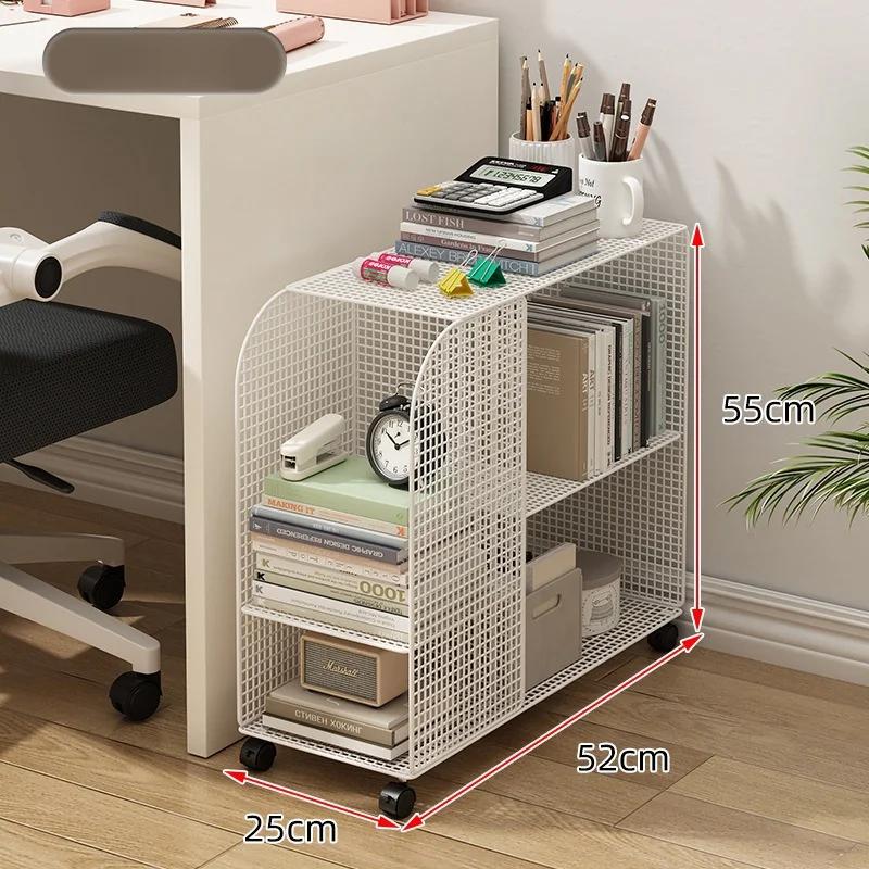 Metal Bookshelf Cart Mobile Bookcase Office