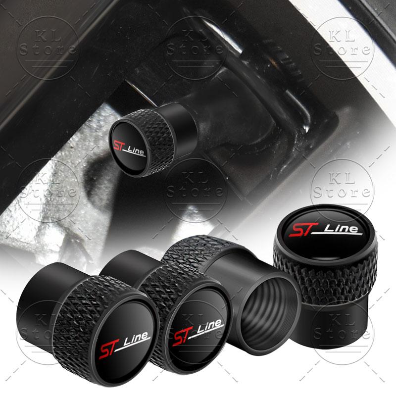 4Pcs Auto Exterior ST Line Logo Metal Wheel Tire Valve Caps Stem Case Dust Covers For Ford Focus Mk3 Mk5 Fiesta Ecosport Mondeo
