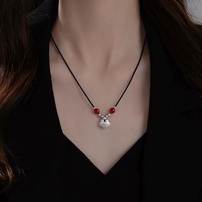 Agate Ping An Collarbone Chain Niche Sweater Chain Long Life Lock Necklace for Girlfriend