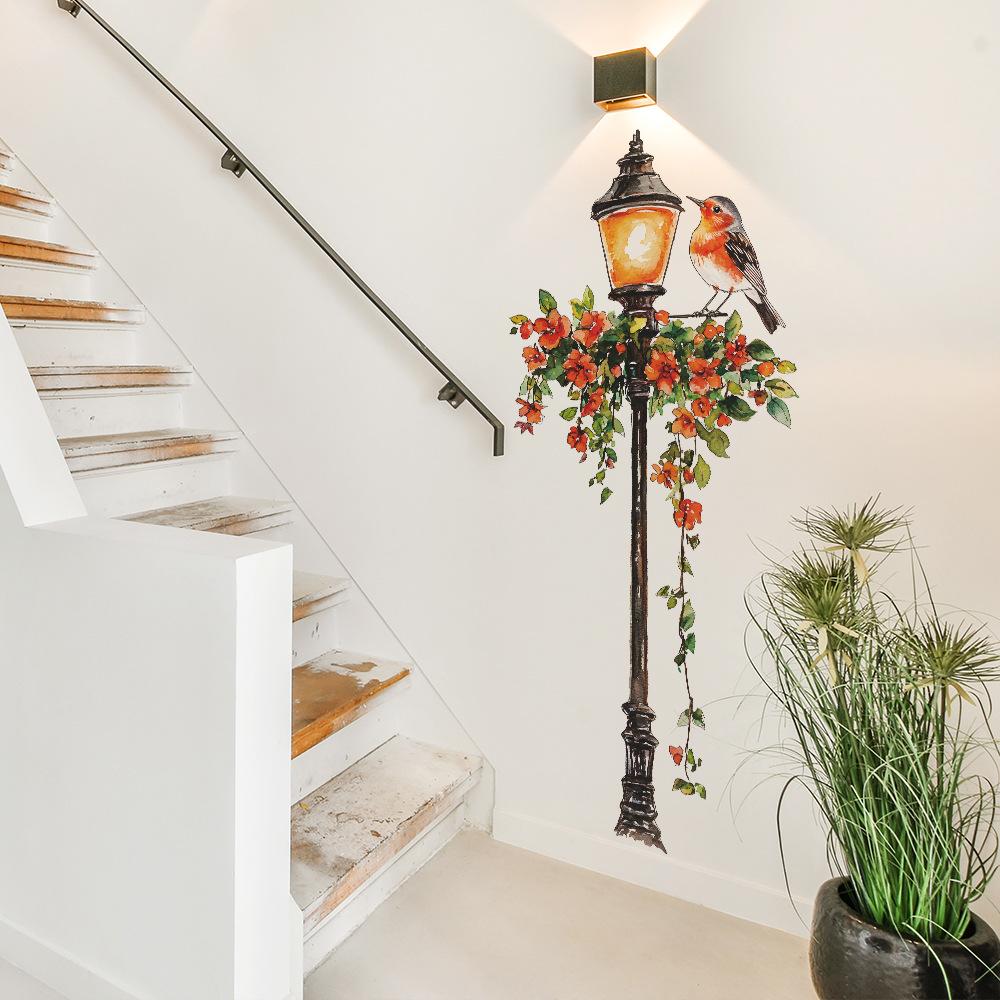 Creative Retro Street Lamp Bird Bedroom Study Background Beautification and Decorative Wall Stickers