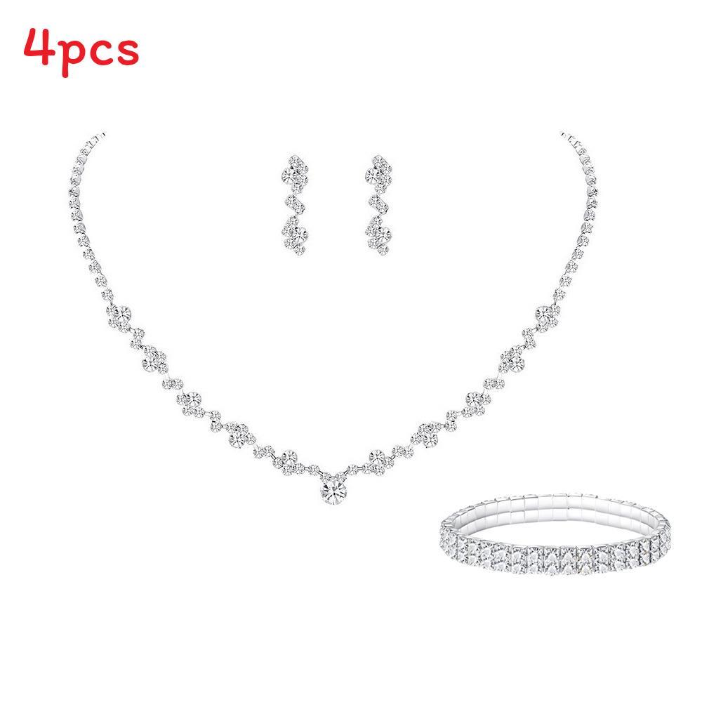 Bridal Party Jewelry Set With Zircon Water Drop Necklace Earrings And Bracelet For Weddings