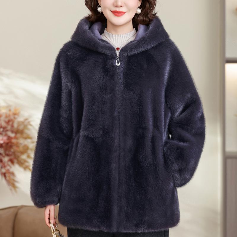 Middle-aged Women's Faux Fur Coat Winter Outerwears Hooded Elegant Thick Warm Fur Jackets for Women Clothes
