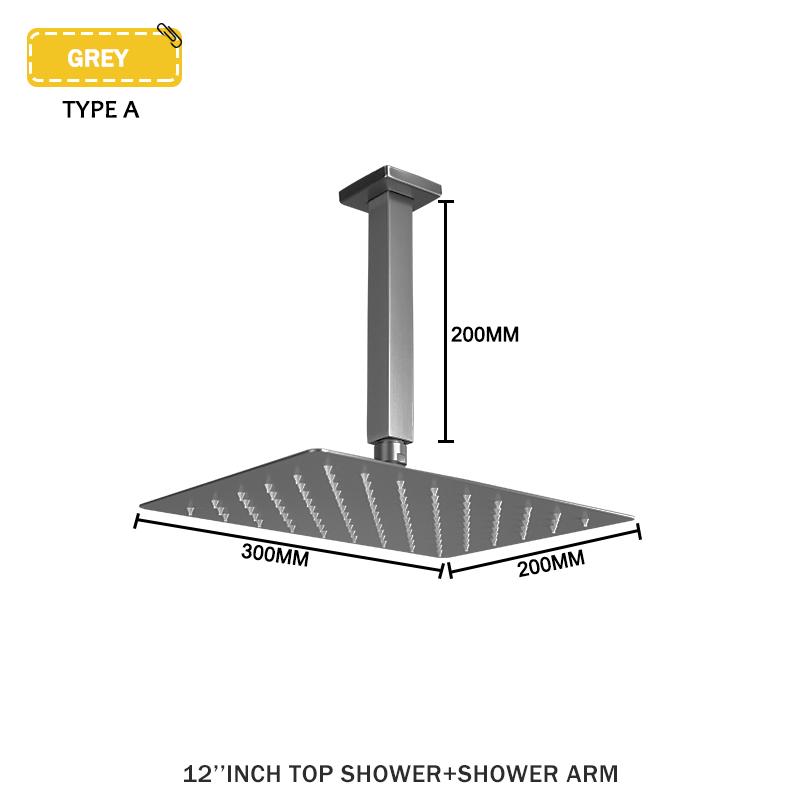 Stainless Steel Square Wall Mount Ceiling Mount Shower Arm And Spray Head Slim Booster Rain Shower Head Bathroom Accessories