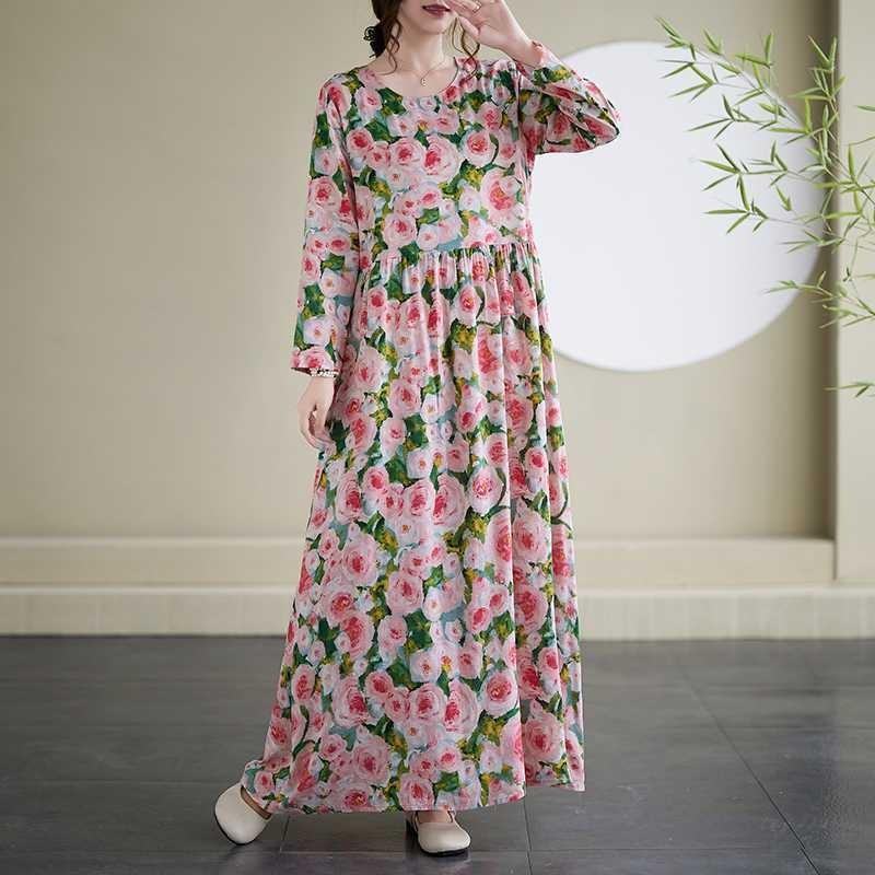 New Floral Vacation Style Travel Round Neck Vintage Dresses
