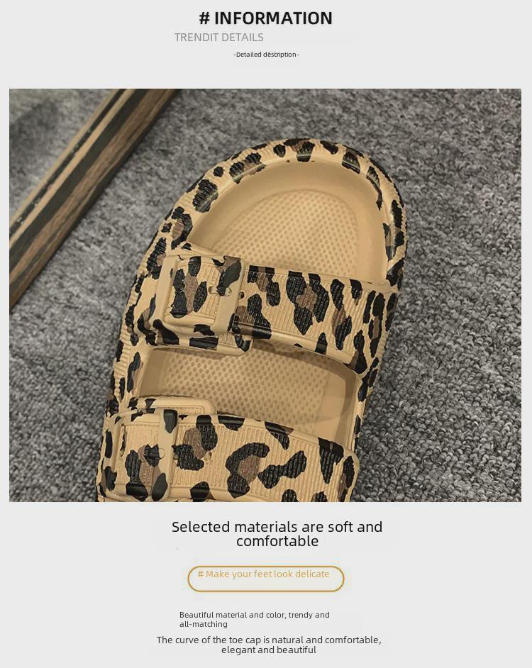 Sandale Flip Flop de vară pentru femei cu imprimeu leopard - fund gros, papuci de plajă în aer liber
