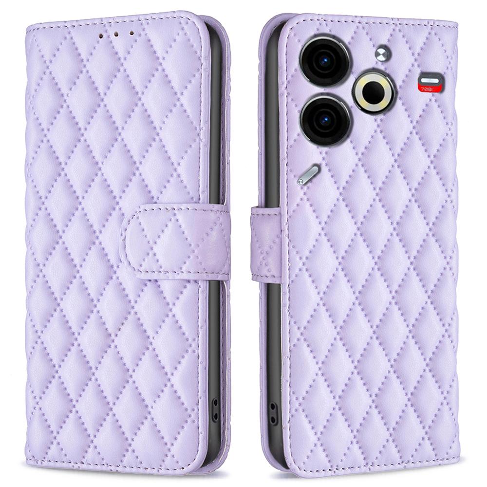 

For TECNO Pova 6 Neo Case Rhombus PU Leather Wallet Cover Purple