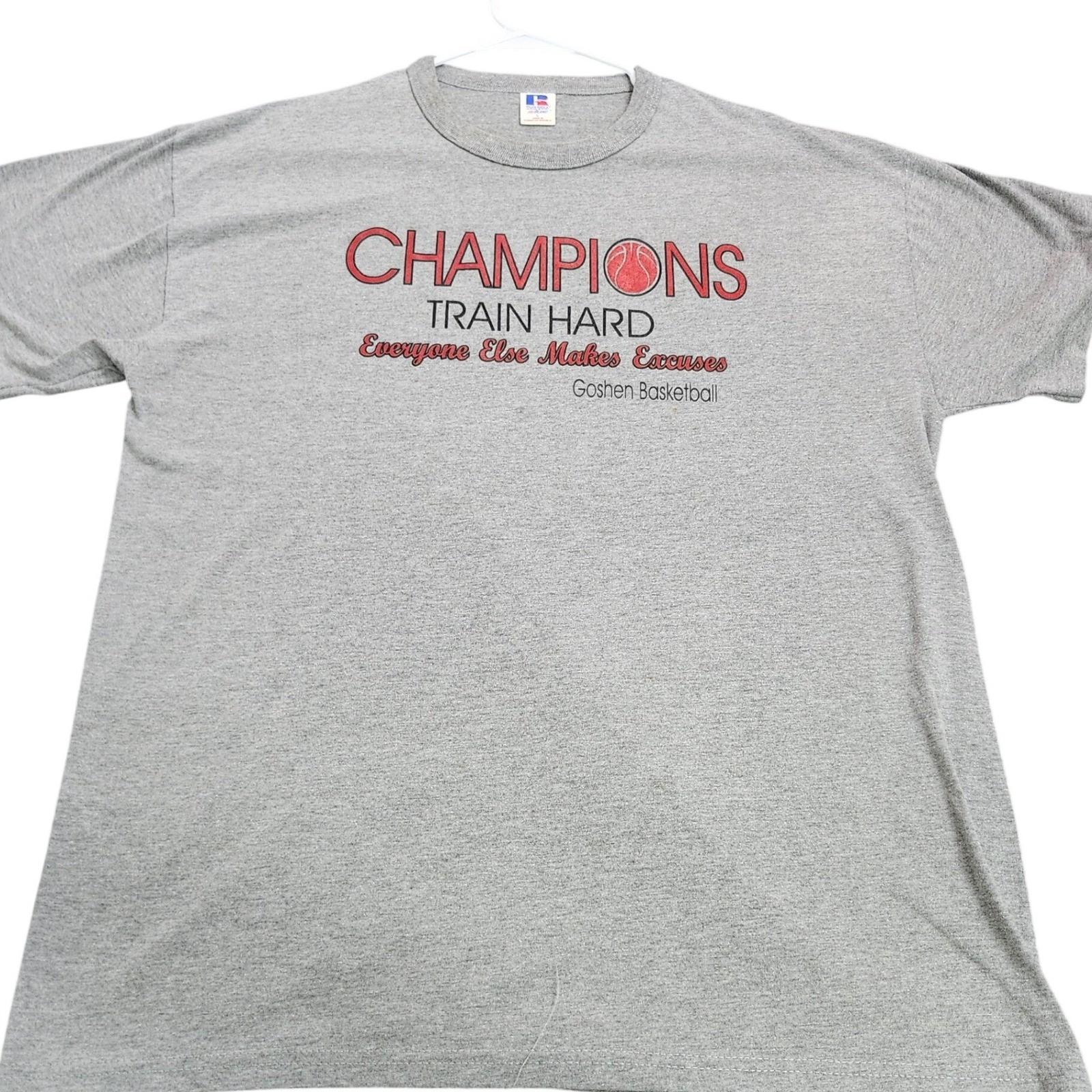 Russell Athletic NuBlend Goshen Basketball Champions Train Hard Gray Shirt L Unisex T-Shirt M