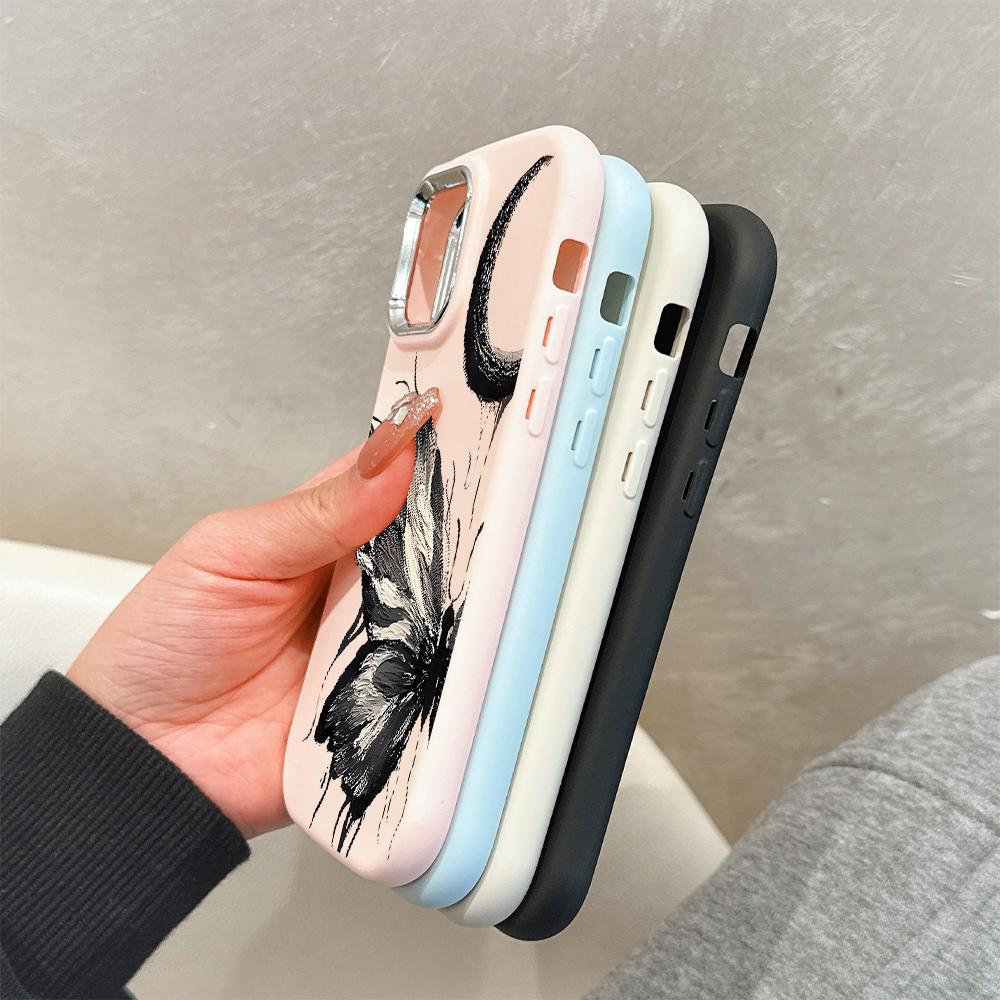 Pro iPhone 15 14 13 11ProMax 14 15 16 Samsung S25 S24 S23 S22 Redmi 10 13 14C Kreslená Černá Kočka Stříbrný Okraj Měkké Tekuté Silikonové Ochranné Pouzdro