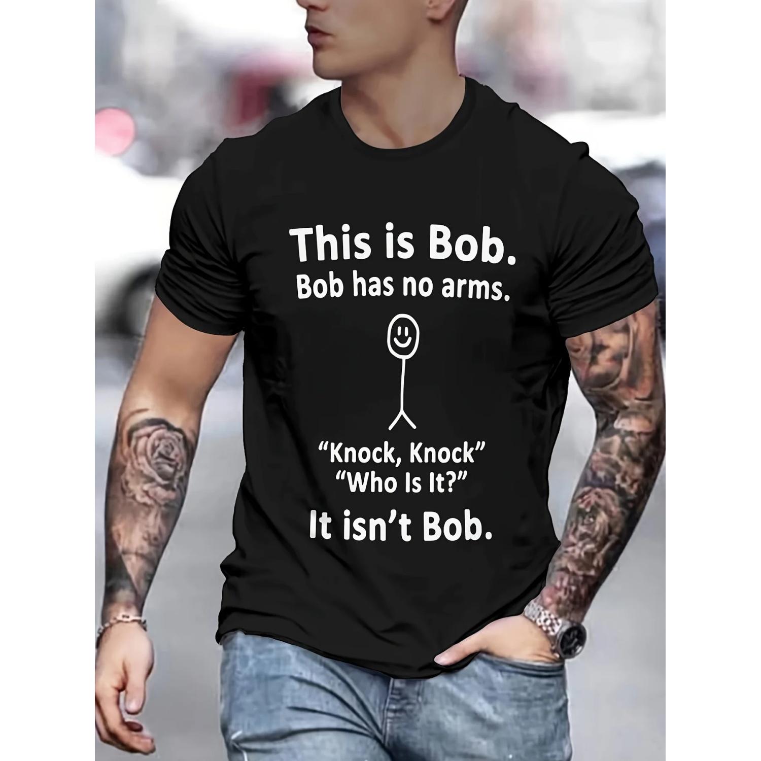 

Men s vintage crew neck T-shirt, _Bob has no Arms_ humorous reference, summer casual sports fashion T-shirt S чёрный