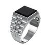 Vintage Silver Color Men's Rings Square Inlaid with Black Stone Personalized Creativity Party Flip Cover Rings Jewelry