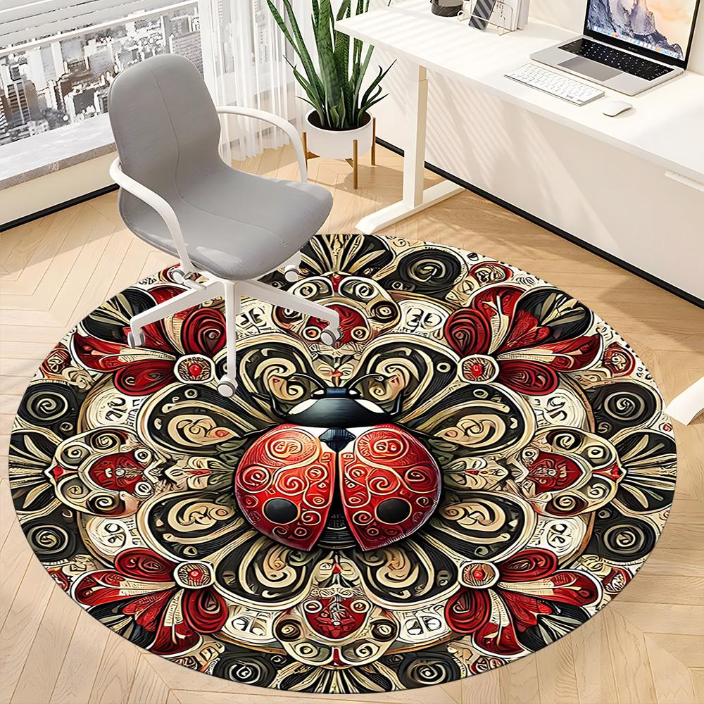 1pc Ladybug Mandala Office Round Area Rug, Under Office Chairs Bedroom Living Room Home Decor, Room Deco, Available In Various Sizes