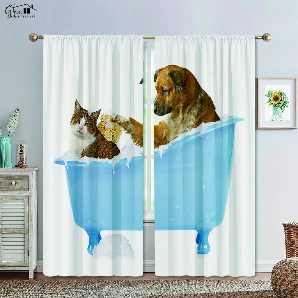 Cartoon Animal Curtains Pet Cat Dog Lion Leopard Elephant Giant Panda Fox Monkey Rabbit Penguin Whale Children's Printed Curtain