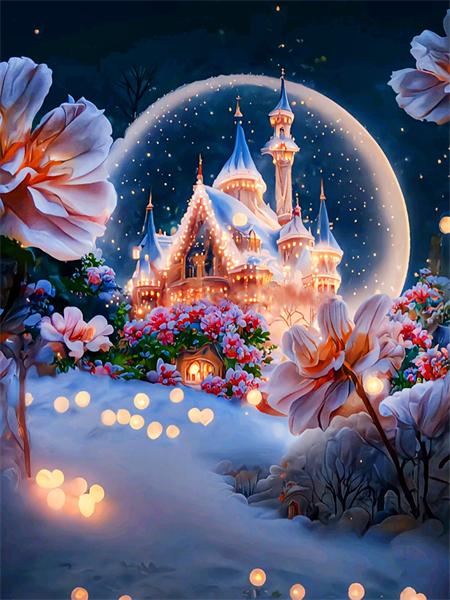 Full Square/round Diy Diamond Painting Moon Castle Home Decor Embroidery Mosaic Winter House Landscape Wall Sticker