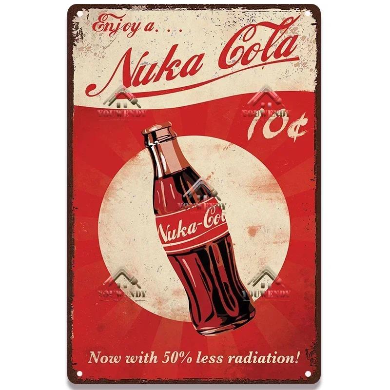 Nuka Cola Drink Posters Metal Sign - Ultimate Wall Decor for Pub Gaming Vibes, Retro Game-Themed Metal Art