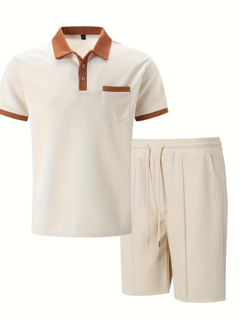 Men's Summer 2026 Lapel Waffle Knit Quick-Dry Short Sleeve Shorts Set