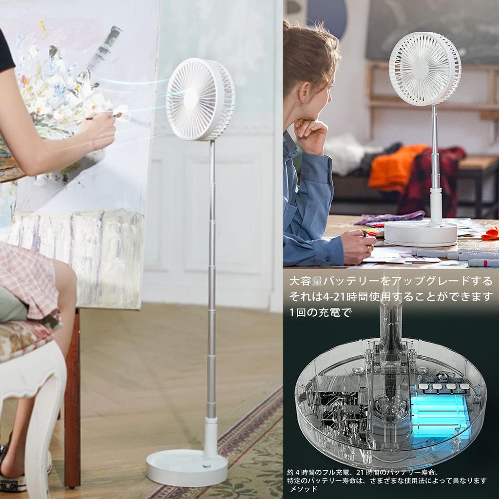 Greheywos P9S Cordless Foldable Fan with Adjustable Height and Remote Control and Timing 7200mAh Rechargeable 4 Speed Perfect for and the Office