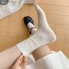 Summer Lightweight Breathable Women's Socks - White Socks with Mesh Panels, Ballet-style Stacked Socks, Vertical Stripes, Long Tube Socks