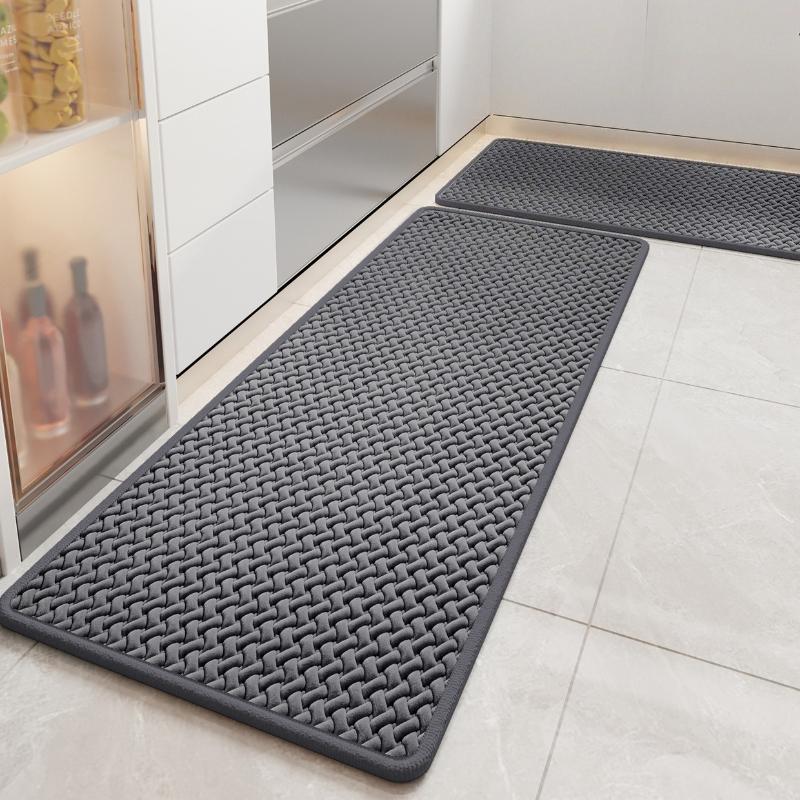 Polyester Cotton Woven Texture Kitchen Mat, Long Kitchen Runner Rug, Fast Absorbent for Water & Oil, Rubber Non-Slip Backing