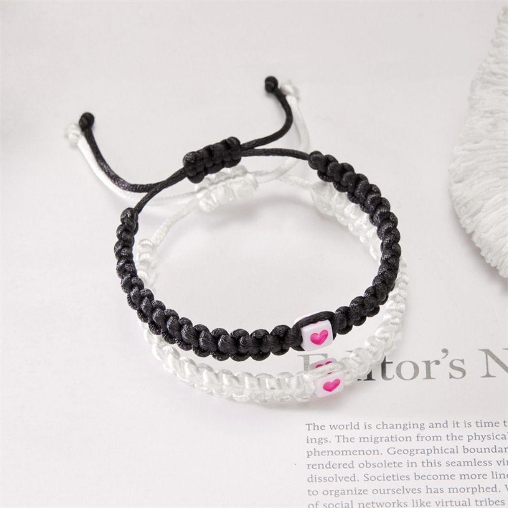 2 Pcs Fashion Couple Hand Chain Romantic Love Hand Woven Bracelet Heart Beaded Bracelet  Women