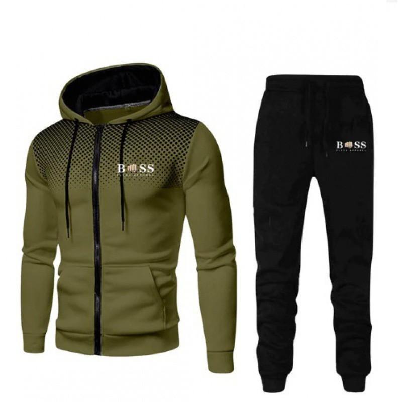 Herren Einfarbige Fleece Kapuzen Trainingsanzug Set Langarm Reißverschluss Oberteil Hose Sport Freizeit Outfit