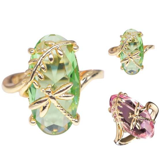 Chic Women Dragonfly Leaf Oval Faux Gem Twist Finger Ring Wedding Jewelry Gift