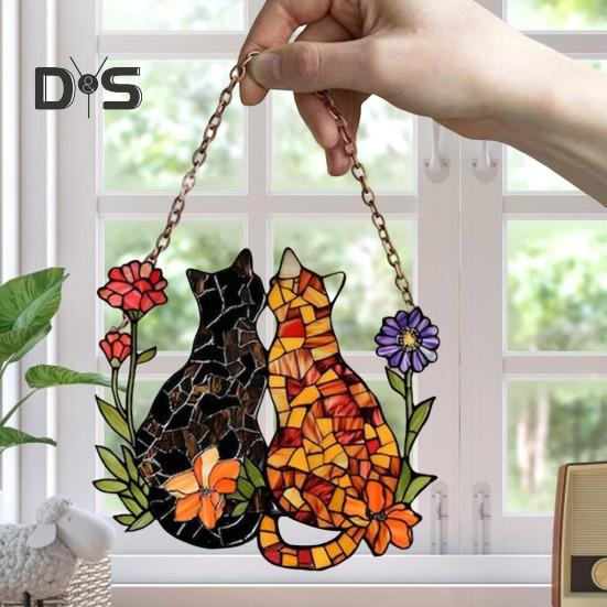 Colorful Cat Window Hanging Decoration Front Door Wall Hanging Acrylic Kitten Animal Ornament Pendant Christmas Festival Gift