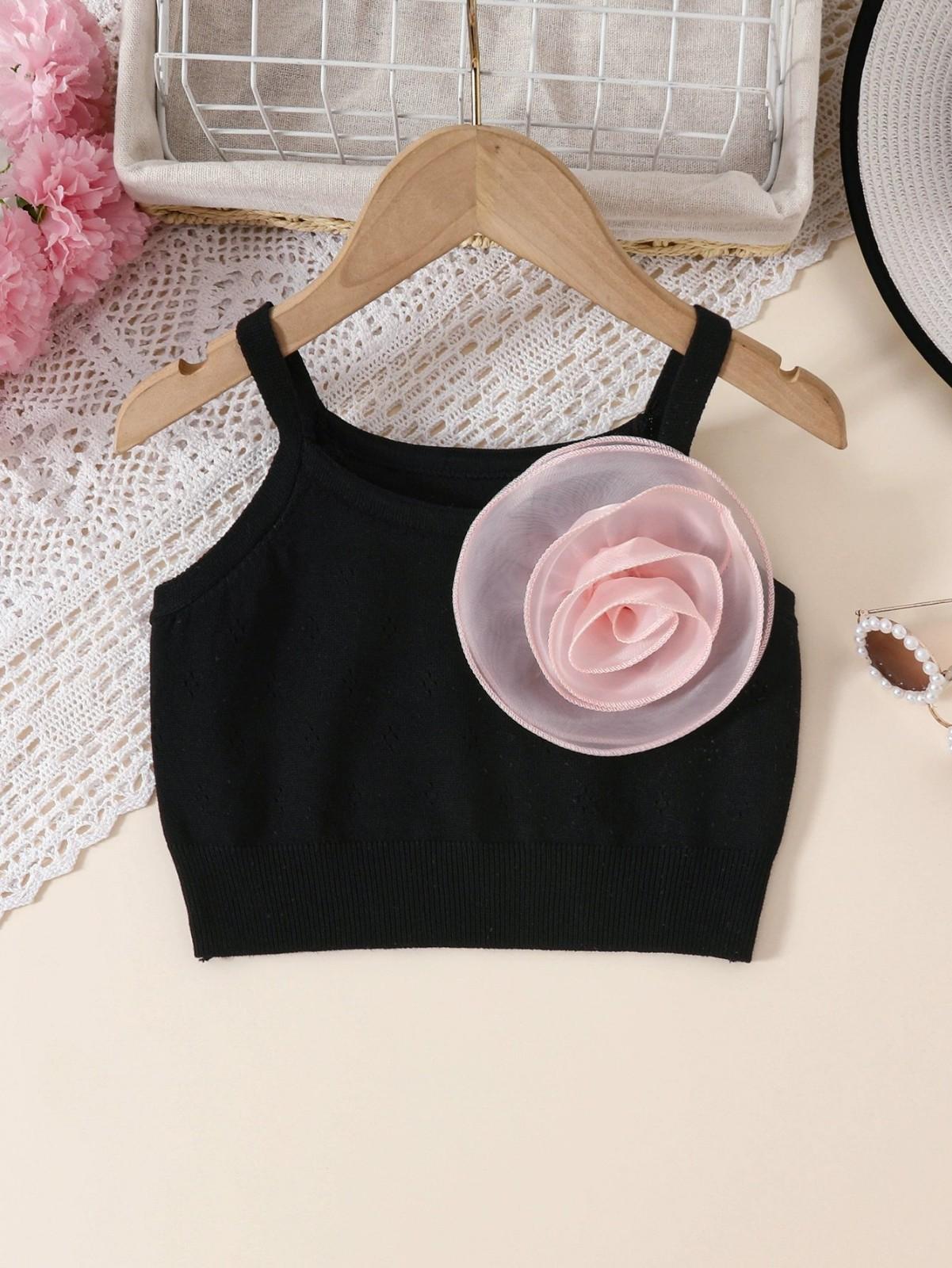 

Вязаный жилет для маленьких девочек во французском стиле с 3D-рюшами на бретелях 120 чёрный