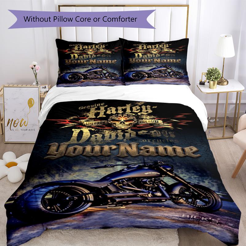 Motociclette Harley-Davidson Personalizza il tuo nome Set Biancheria da Letto Copripiumino Traspirante con Federe Decorazione per la Casa Regalo di Compleanno