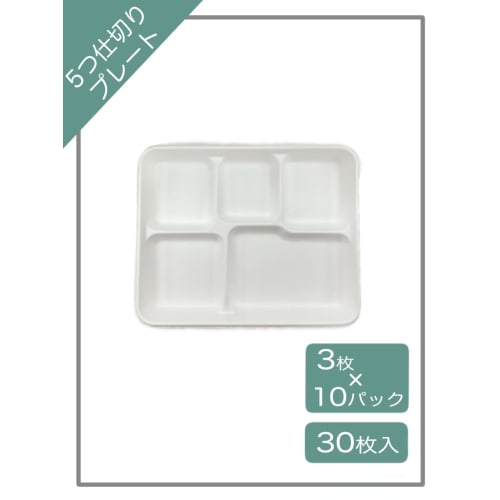 Toshin Disposable Eco Bagasse Commercial Divider Plates, 21cm X 26cm Wide, 3 Plates X 10 Packs (30 Plates Total), Microwave Safe, White, SP30