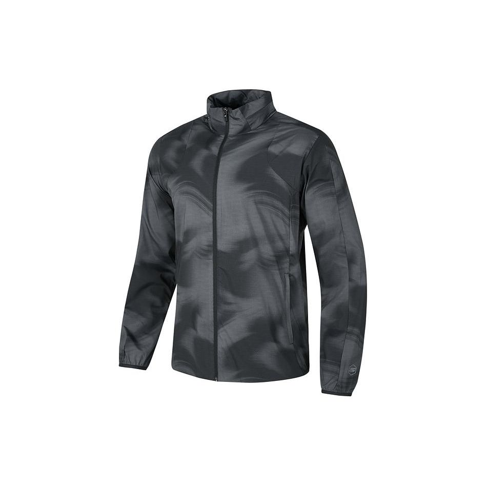 Skechers Full Print Letter Zip Collar Sports Jacket Men Jacket Black Gray Ink P224M007-03ZD