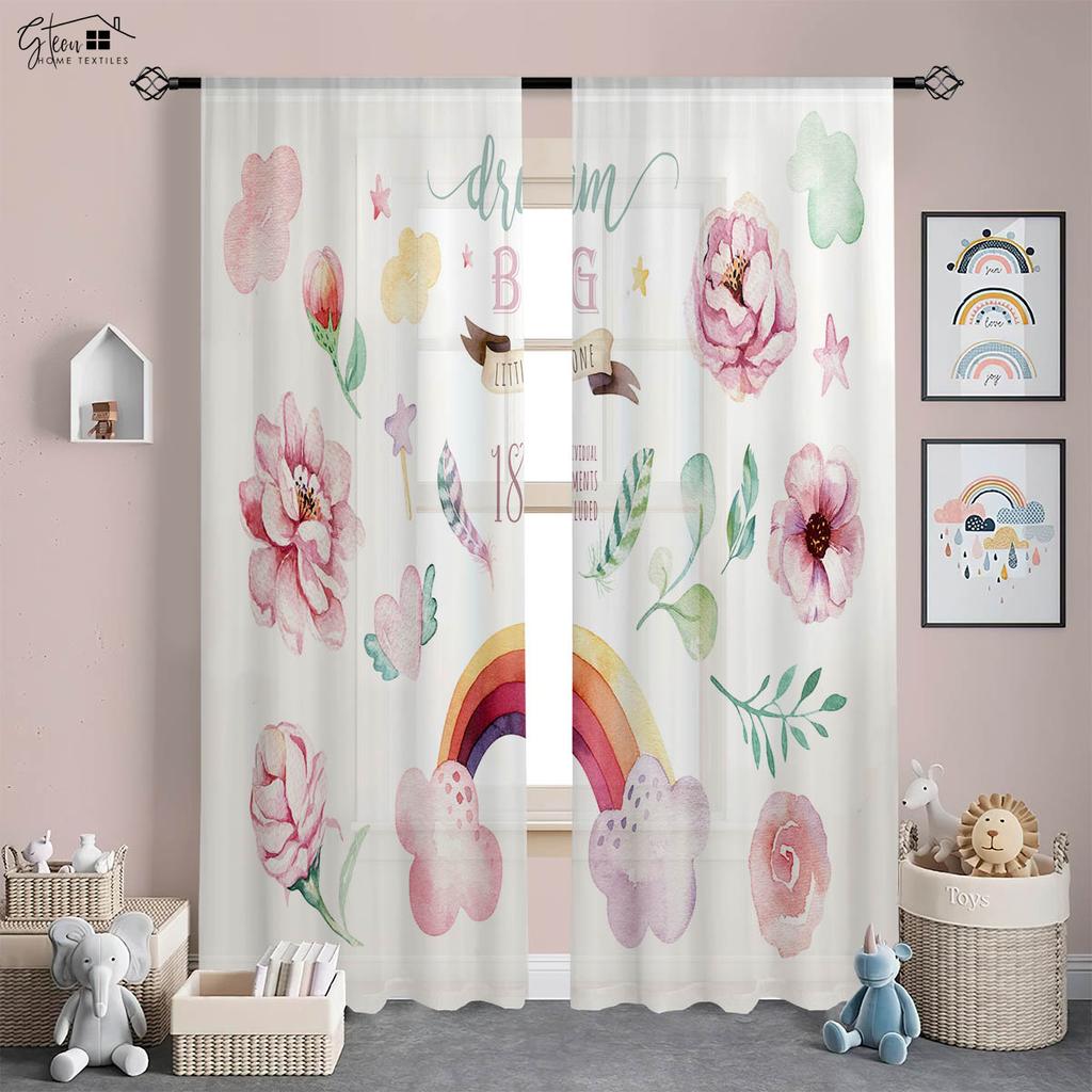 Regnbågsfärgtryckta gardiner Barnrum Dekorationsgardiner Vardagsrum Sovrum Arbetsrum Kök Fönstergardiner 2 stycken