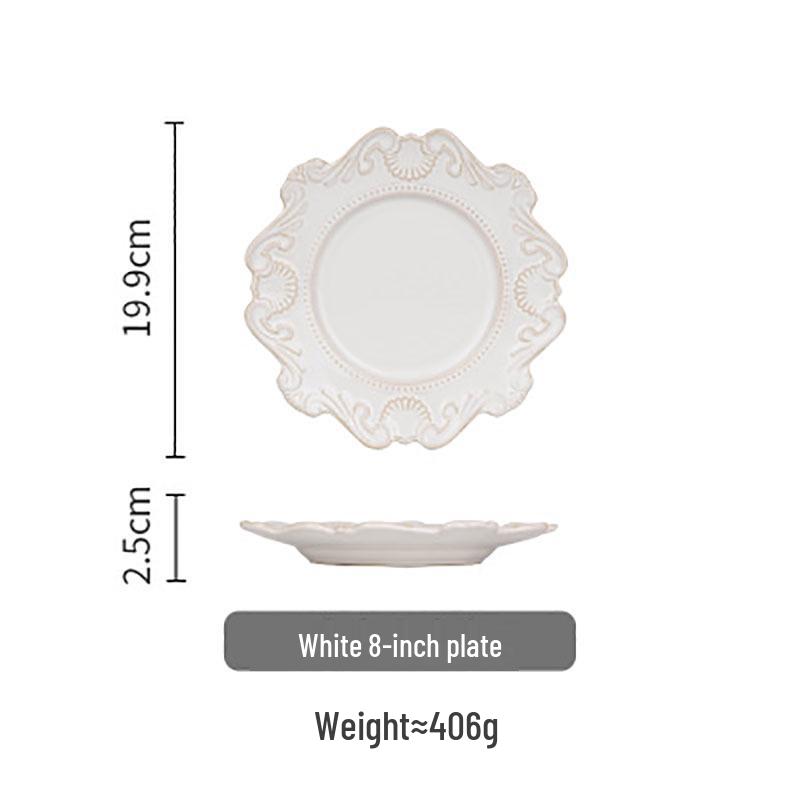 Nordic Retro Baroque Style Dinnerware Set: Embossed Plates and Bowls for Salad, Breakfast, Dessert, Pastry, and Steak.