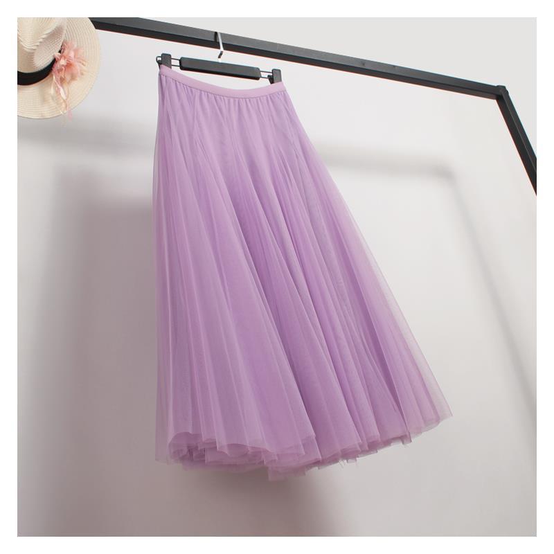 Women's High-End Mesh Pleated Midi Skirt - Summer Slimming Big Swing Tulle Skirt